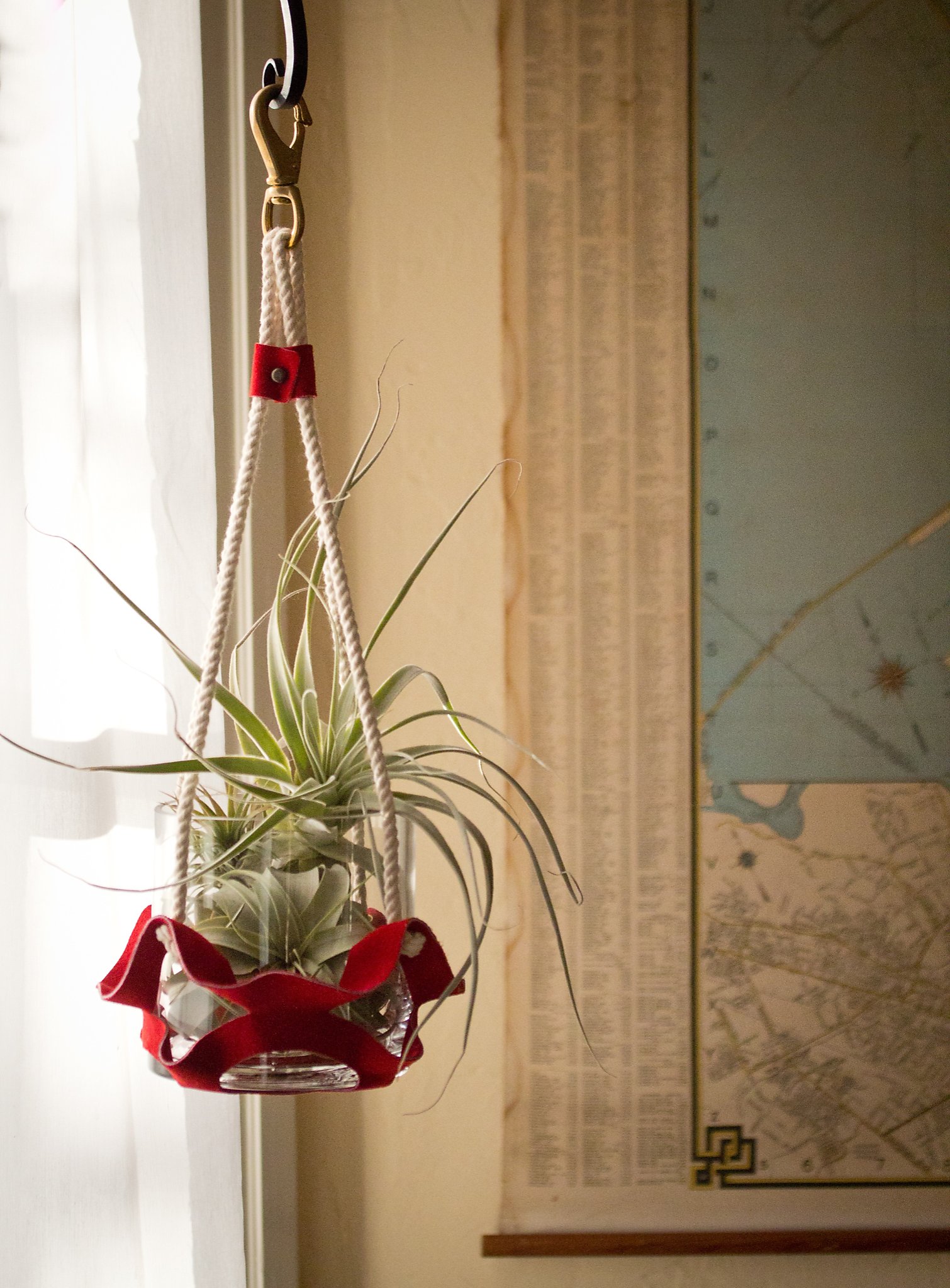 �Suede &amp; Rope� hanging plant holder