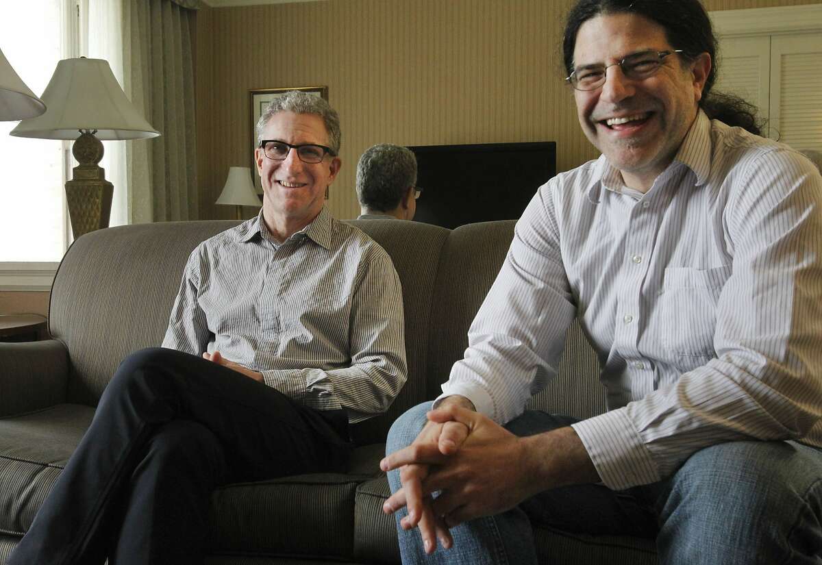 From left, Director Mark Levinson and physics professor and film producer David Kaplan pictured at the Prescott Hotel Feb. 20, 2014 in San Francisco, Calif. Levinson and Kaplan Directed and Produced Particle Fever, a documentary that follows six scientists as they make historic discoveries using the Large Hadron Collider.