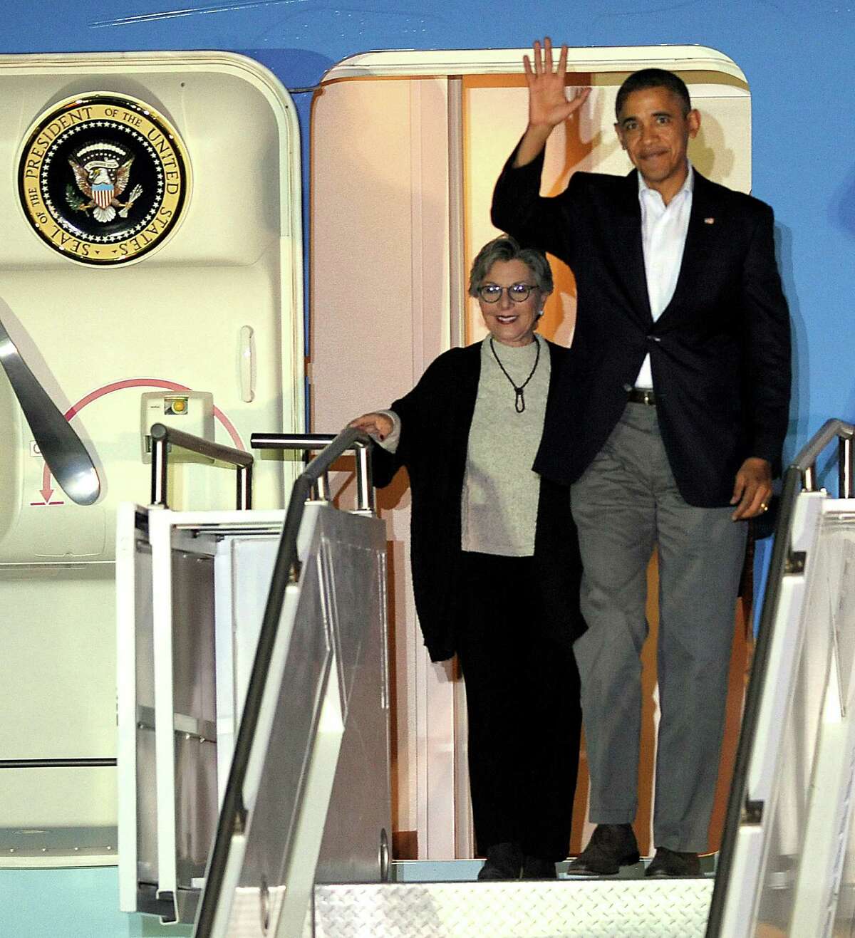 Sen. Barbara Boxer and President Obama in February at Palm Springs International Airport.