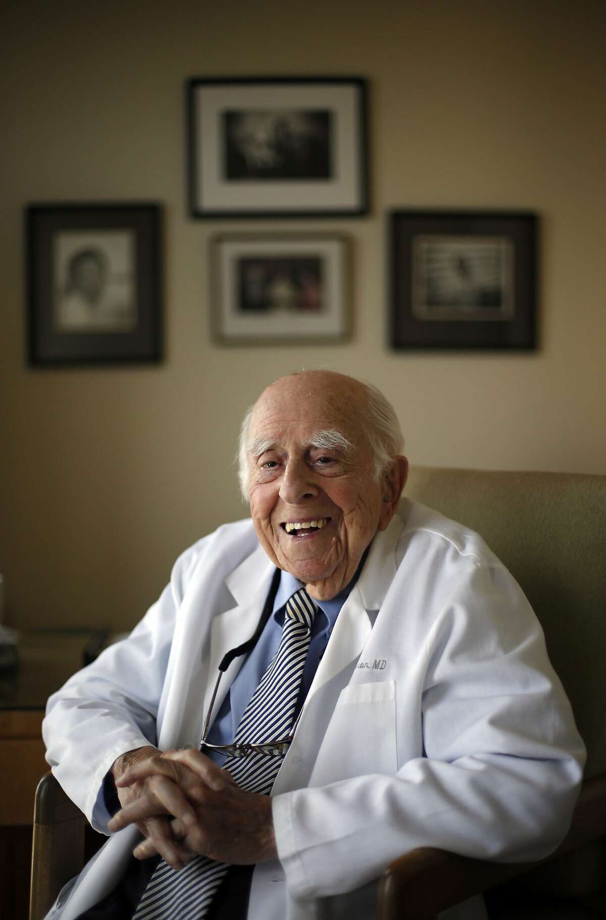 Dr. Ephraim Engleman turns 103 on March 24. He has written a book called "My Century" and still comes in to work at UCSF. Shown here at his office in San Francisco, Calif., on Tuesday, February 25, 2014, Dr. Engleman will be honored by the department of medicine by having the center named after him to "The Rosalind Russell-Ephraim P. Engleman Medical Research Center for Arthritis."Dr. Ephraim Engleman turns 103 on March 24. He has written a book called "My Century" and still comes in to work at UCSF. Shown here at his office in San Francisco, Calif., on Tuesday, February 25, 2014, Dr. Engleman will be honored by the department of medicine by having the center named after him to "The Rosalind Russell-Ephraim P. Engleman Medical Research Center for Arthritis."