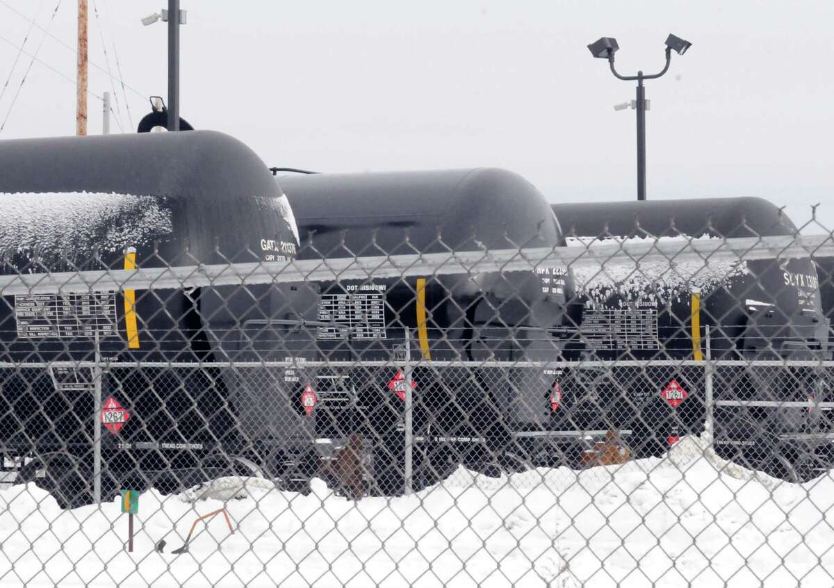 Rail tanker cars in the Port of Albany on Tuesday Feb. 18, 2014 in Albany, N.Y. Starting in April Irving Oil will only ship crude in the latest DOT-111 cars (CPS-1232), those that meet the newest crash standards. Also, Marketplace last night reported that both CP and CN will charge shippers more for oil in the less-safe, older DOT-111 cars. Obviously, I'll want to see how all of this affects the rail cars coming into the Port of Albany. (Michael P. Farrell/Times Union)