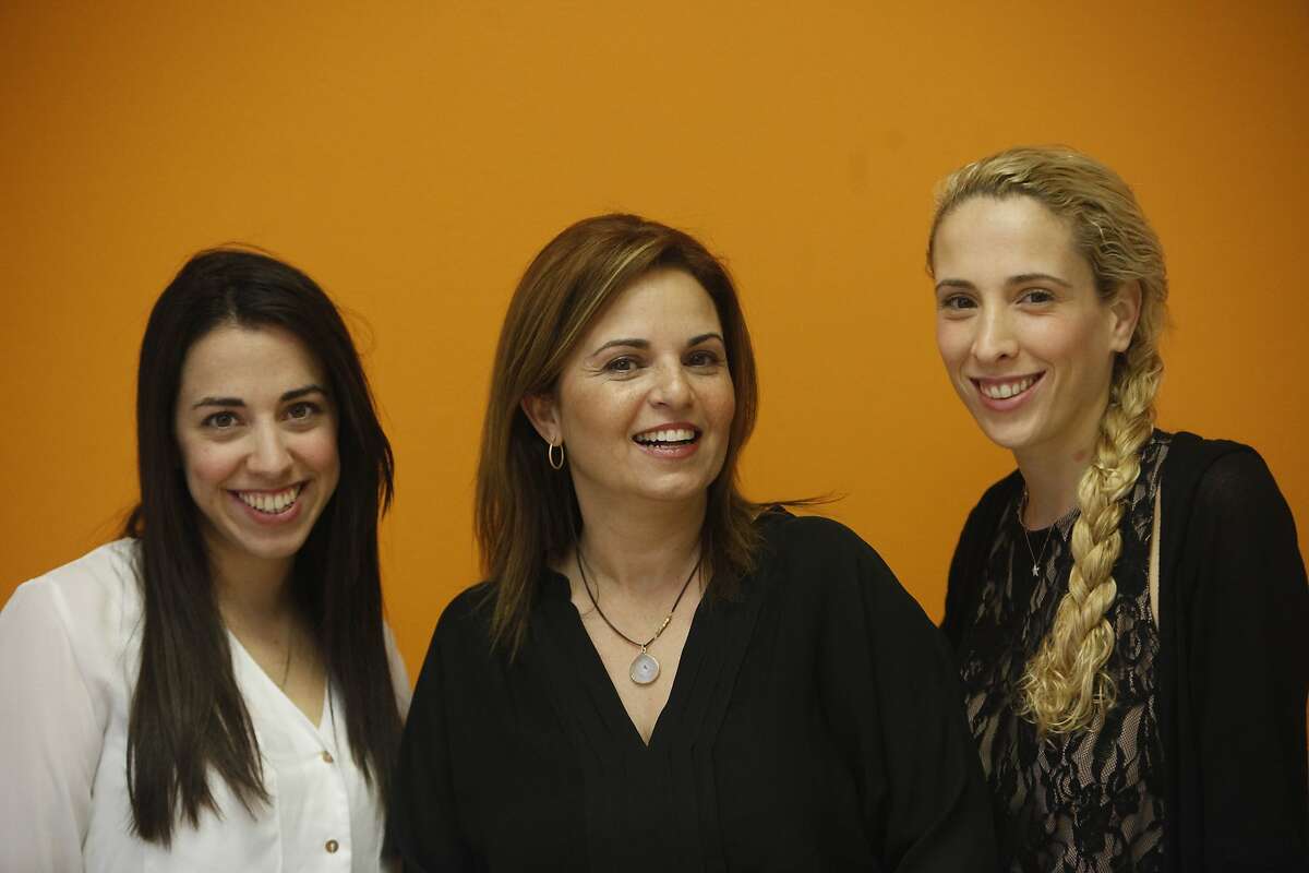 Sharon Savariego (l to r), Leaderz CEO and co-founder; Shuly Galili, co-founder Upwest Labs, and Liat Zakay, Donde CEO pose for a photograph at Upwest Labs on Friday, February 28, 2014 in Palo Alto, Calif.