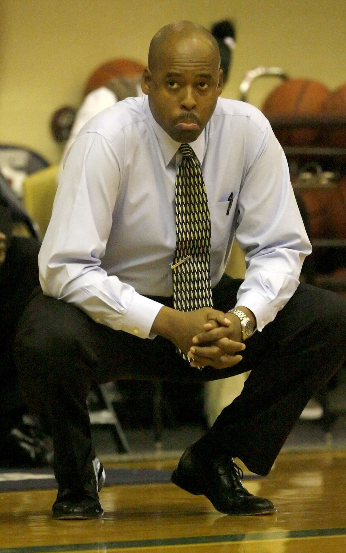 Sam Houston Coach Ike Thornton eyes the action in this 2008 photo