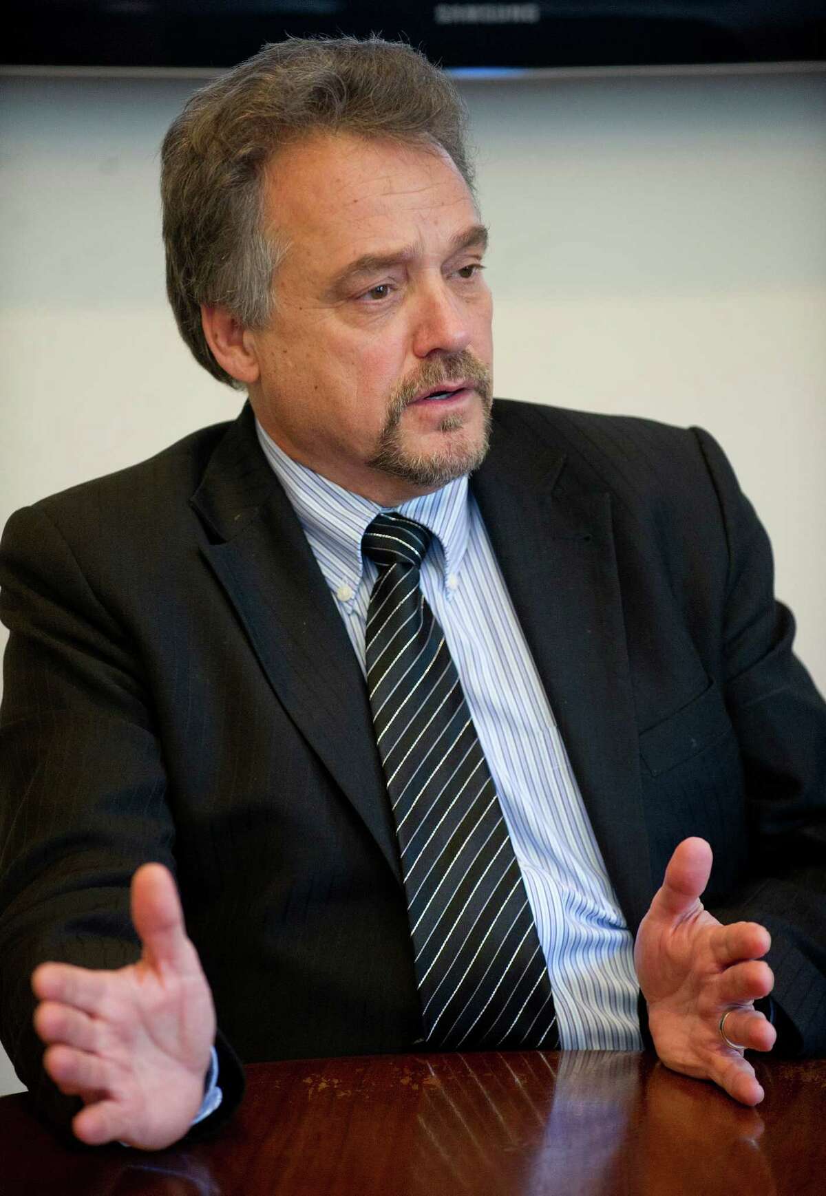 Metro-North President Joseph Giulietti speaks with reporters at the Metropolitan Transportation Authority offices in New York, NY, on Wednesday, February 26, 2014.