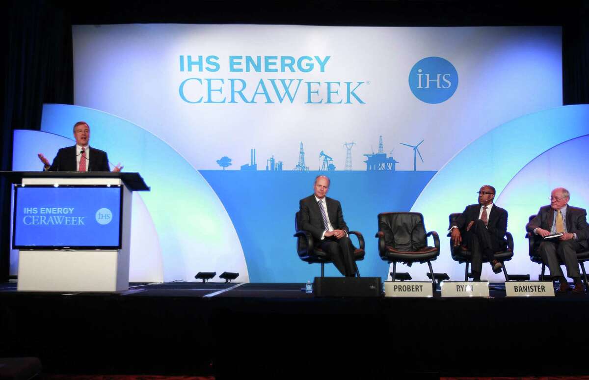Robert Ryan, Jr., vice president of global exploration for Chevron Upstream, delivers remarks at the IHS Energy CERA Week summit in Houston.