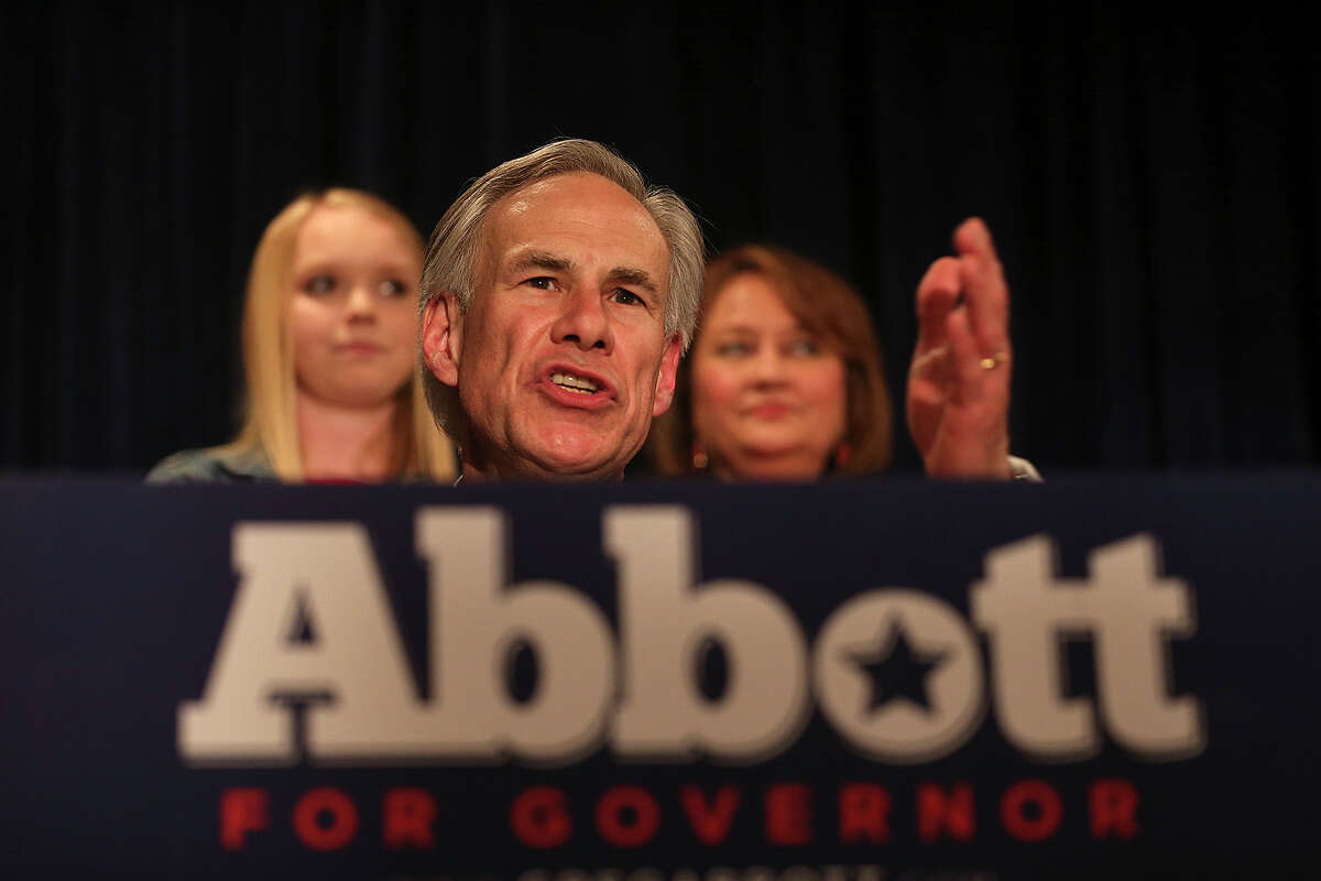 Texas Attorney General Greg Abbott is joined by family as he gives his acceptance speech at Aldaco's Sunset Station after winning the Republican nomination for Texas Governor, Tuesday, March 4, 2014. He will face Democrat Wendy Davis in the November general election. In back his daughter, Audrey, left, and his wife, Cecilia Phalen.