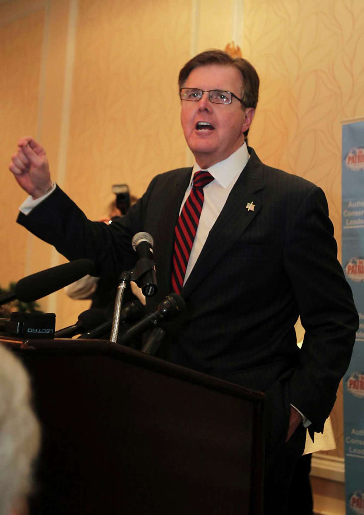 Dan Patrick, a candidate for the Republican nomination for Texas lieutenant governor, speaks during his election watch party Tuesday, March 4, 2014, in Houston. ((AP Photo/Houston Chronicle, James Nielsen) MANDATORY CREDIT