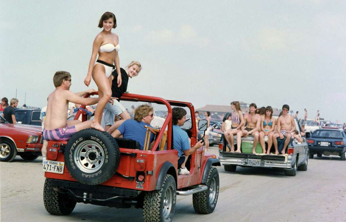 Check out Spring break through the 80s and 90sRiding on top of Jeep is Colleen McCormack of Lee High School in Houston. Thousands of students spent Saturday at Galveston s East Beach. Jeep s driver is Bill Moore. March 13, 1988.