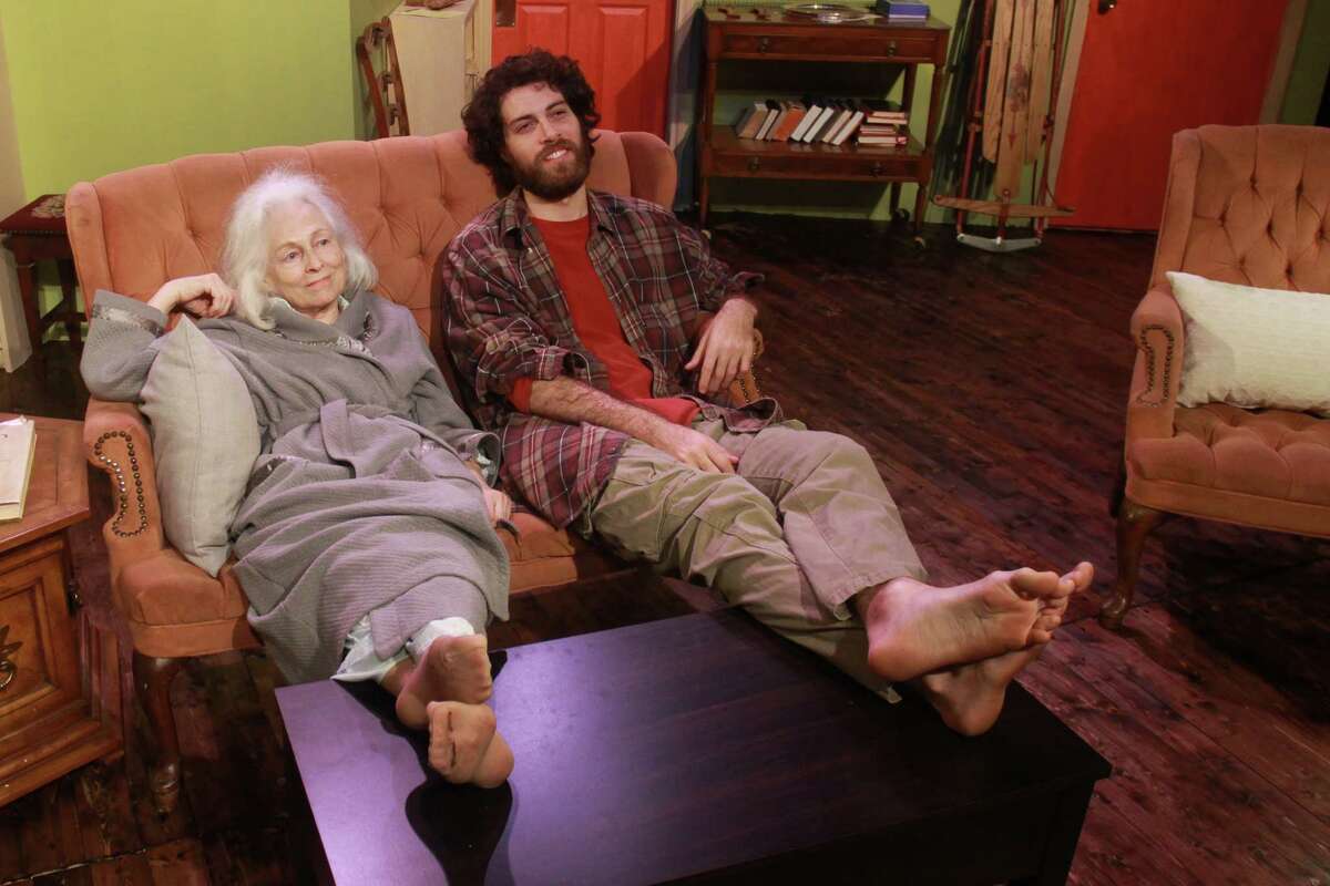 (For the Chronicle/Gary Fountain, February 25, 2014) Waltrudis Buck as Vera, the grandmother, and Jordan Jaffe as Leo, in this scene from Black Lab Theatre's Houston premiere of the recent off-Broadway play, "4000 Miles."