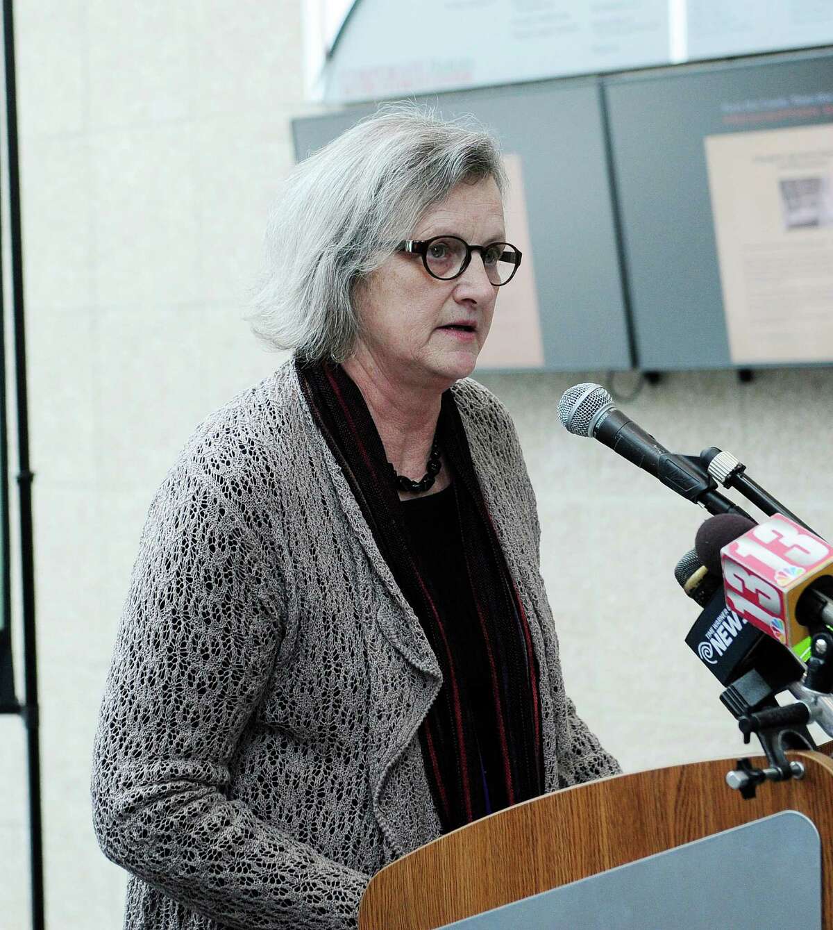 Jeannette Rice, a friend of Joel Melnikoff, talks about Joel at an event for an exhibit on drugged driving at the Albany College of Pharmacy and Health Sciences on Monday, March 10, 2014 in Albany, NY. The exhibit tells the stories of several deaths in this area from people who were impaired by medications at the time of the accidents. Joel Melnikoff was killed when he was struck by Darlene Kawczak on Route 32 in Bethlehem in 2006. (Paul Buckowski / Times Union)