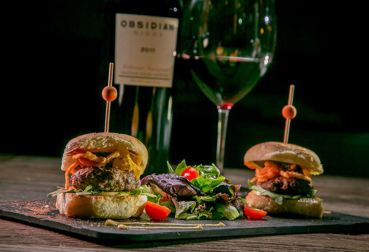 The Shikampuri Lamb Sliders with an Obsidian Cabernet at Kanishka's Neo-Indian Gastropub in Walnut Creek, Calif., are seen on Wednesday, February 26th, 2014.