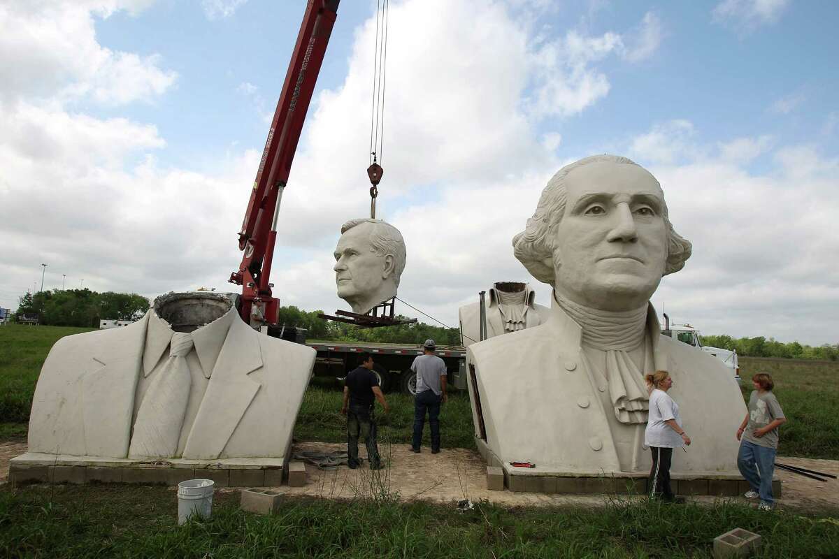 The bust of George H.W. Bush was one of six relocated by RWS Crane & Rigging to the artist's studio property in Houston.