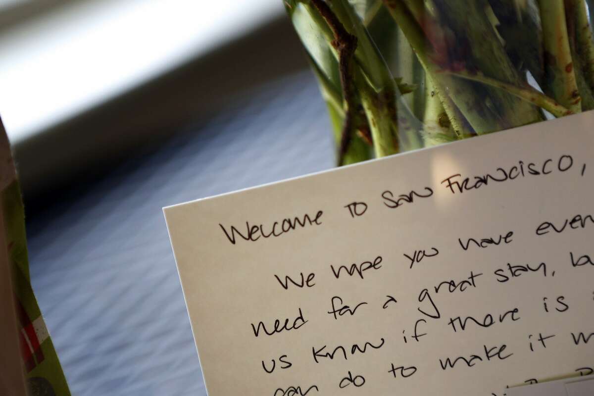 A welcome note from Beyond Stays in place before the client, Andrew Minkow, arrived at the home in San Francisco, Calif., on Thursday, February 27, 2014. Beyond Stays, is one of many full-service companies, that take over the the duties of an Airbnb host, and was greeting Airbnb guest Andrea Minkow who is renting a house in the Castro. Kitchell gave her a tour of the home, the key, a gift basket, and instructions for Minkow's stay.