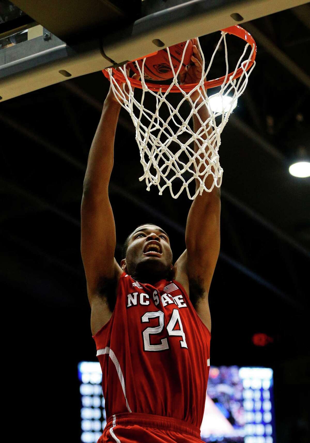 DAYTON, OH - MARCH 18: T.J. Warren #24 of the North Carolina State Wolfpack dunks against the Xavier Musketeers in the second half during the first round of the 2014 NCAA Men's Basketball Tournament at at University of Dayton Arena on March 18, 2014 in Dayton, Ohio. (Photo by Gregory Shamus/Getty Images) ORG XMIT: 459540383