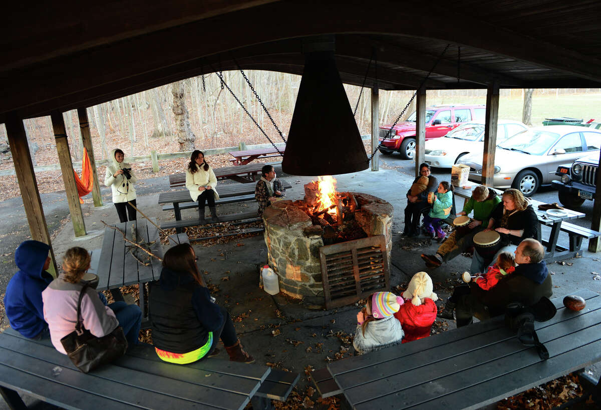 Ansonia Nature Center held a drum circle event by the fire to gently wake up Earth to celebrate the start of the vernal equinox in Ansonia, Conn. on Saturday March 22, 2014.