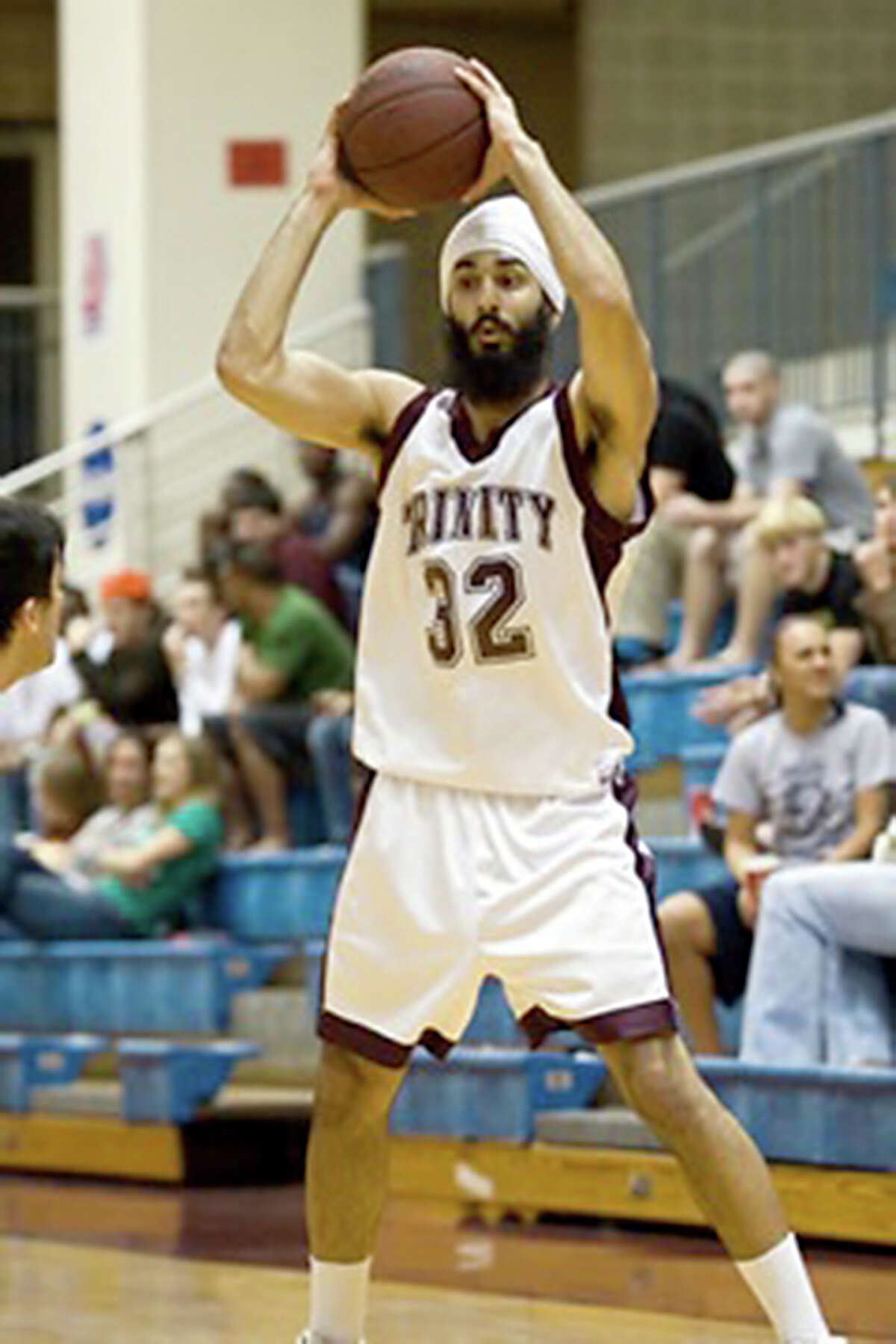 Darsh Preet Singh, 27, the first turbaned Sikh basketball player to play in the NCAA while he was at Trinity University.