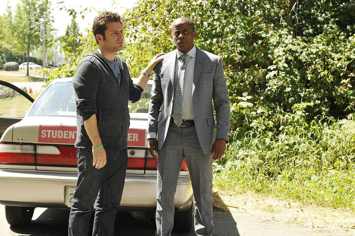 PSYCH -- "The Break-Up" Episode 810 -- Pictured: (l-r) James Roday as Shawn Spencer, Dule Hill as Gus Guster