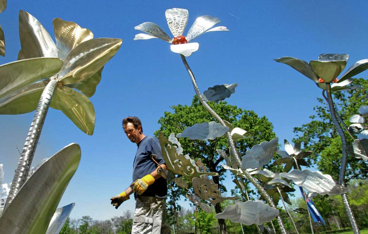 A sculpture garden of metal flowers is just one example of the creative wonders that await visitors to the Bayou City Art Festival in Memorial Park.