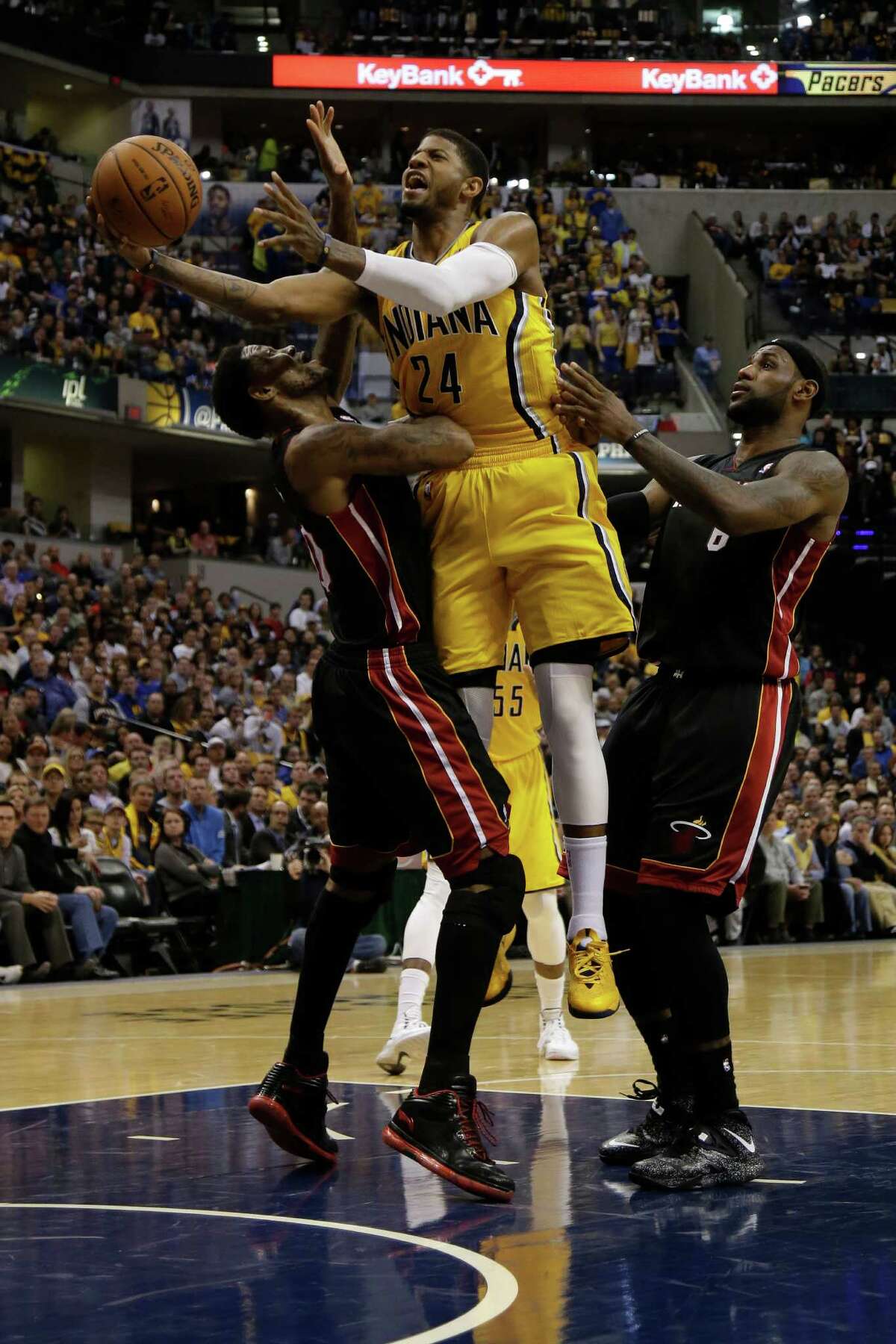 Paul George (24) and the host Pacers got the best of the Heat with an 84-83 victory on Wednesday.