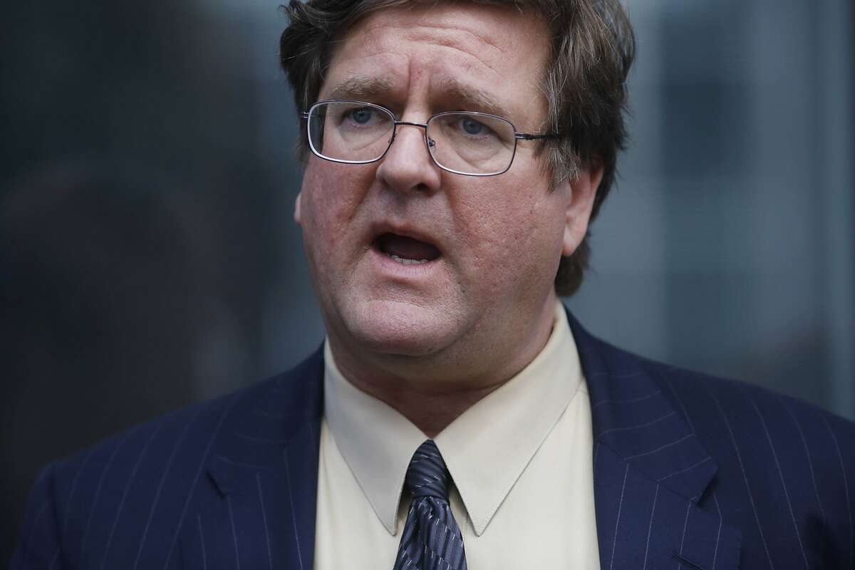 In front of the Federal building, Paul DeMeester, attorney for California state senator Leland Yee, announces that his client will drop his race for Secretary of State on Thursday March 27, 2014 in San Francisco, Calif.