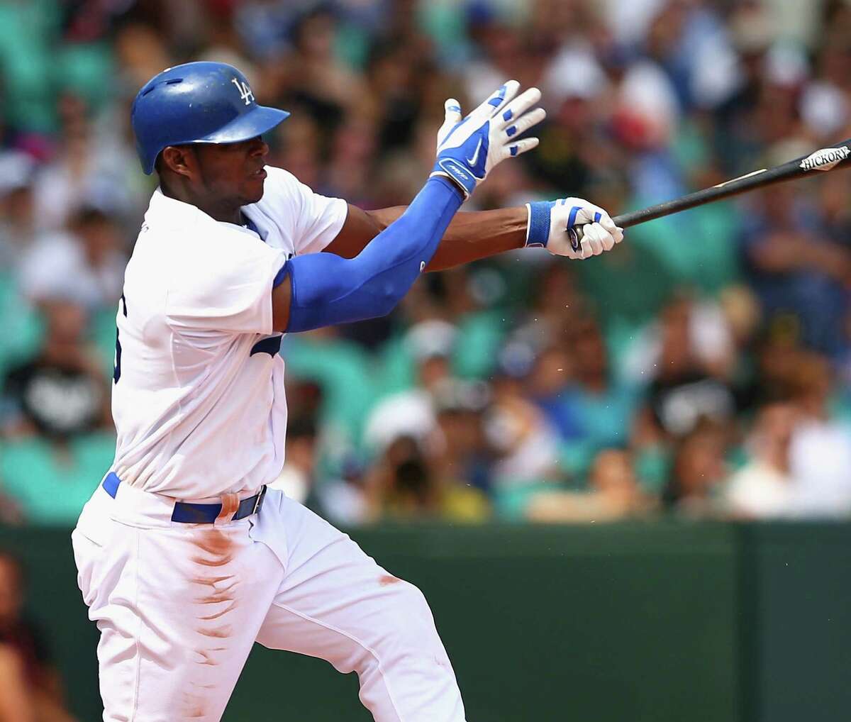Yasiel Puig debuted with 19 home runs in 2013. Despite his talent, his mental mistakes have irritated Dodgers manager Don Mattingly.