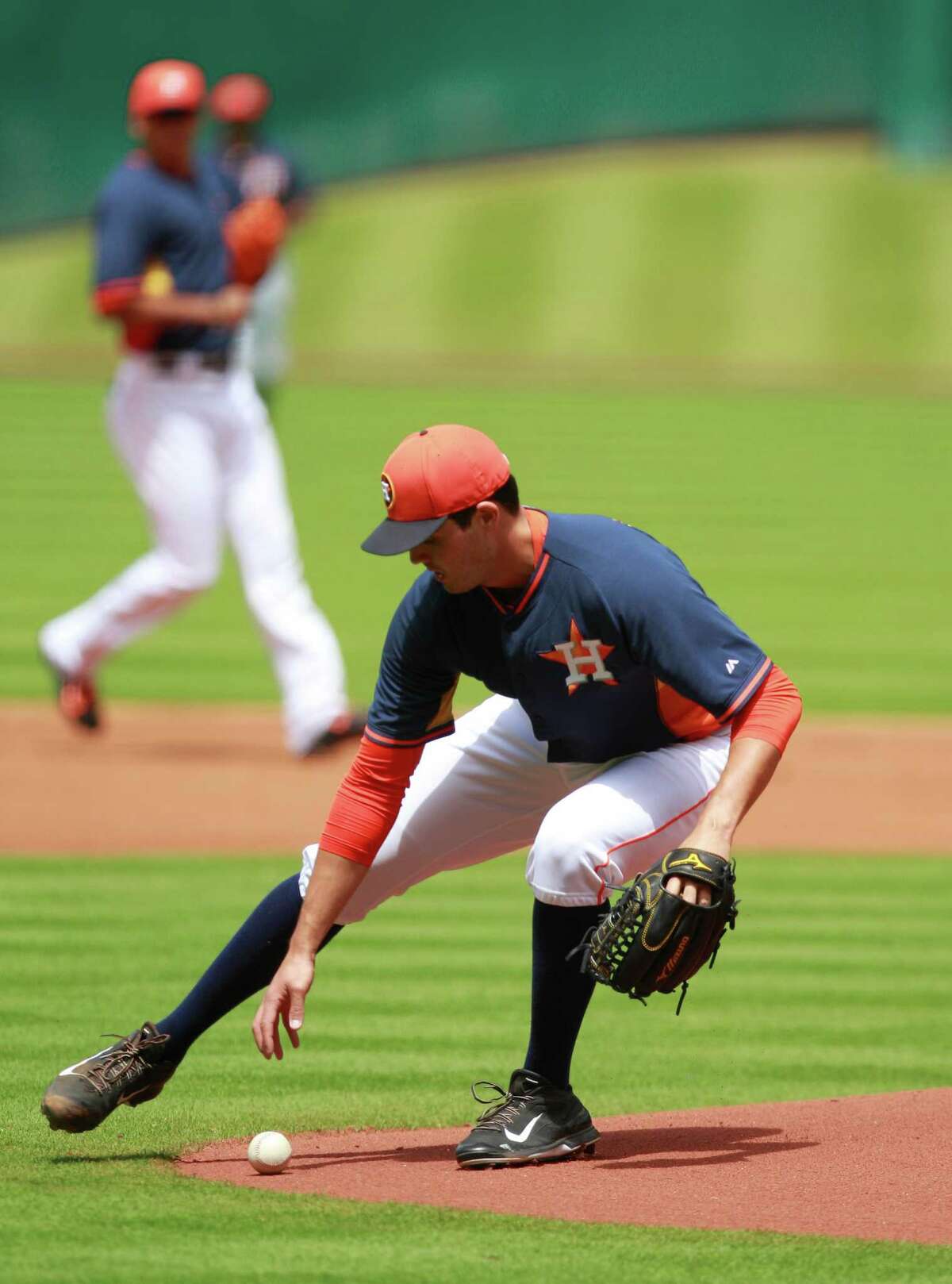 Mark Appel fields a grounder during his three-inning stint in Sunday's exhibition win over Veracruz.