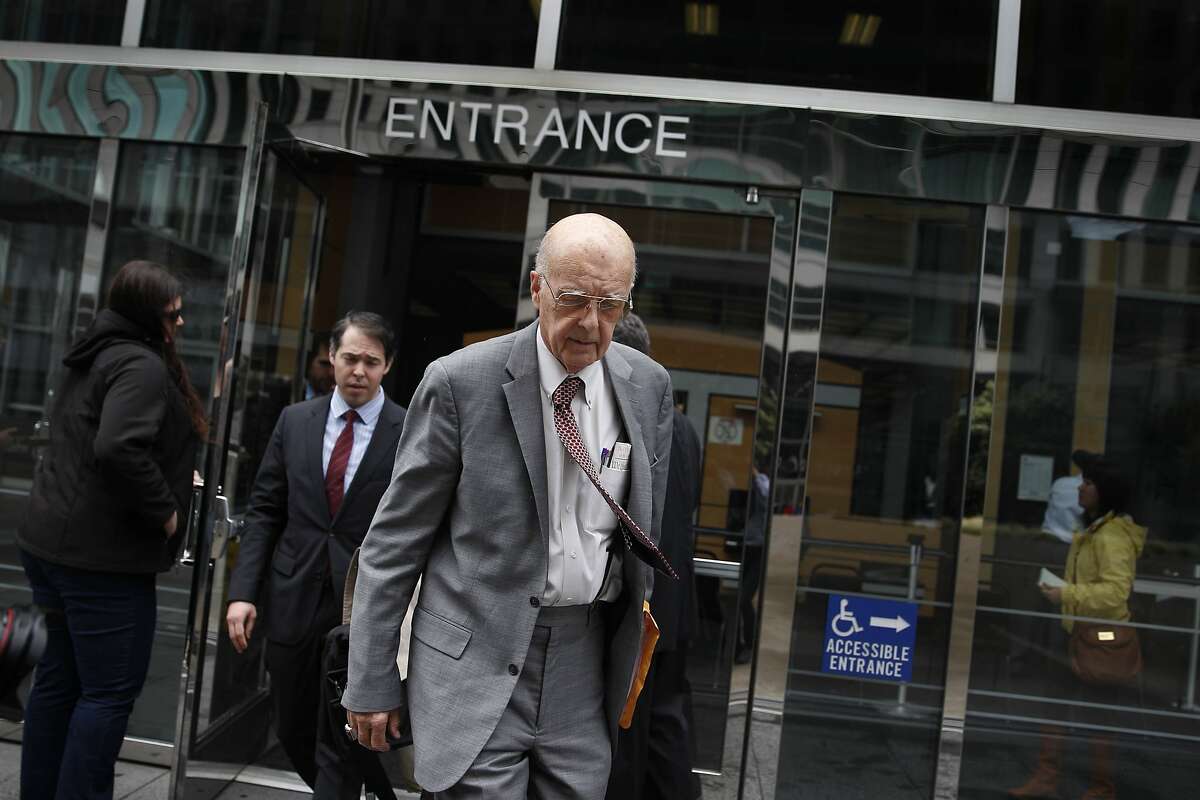 James Brosnahan, attorney for Keith Jackson, leaves the Phillip Burton Federal Building and United States Courthouse after a press conference on Monday, April 1, 2014, in San Francisco, Calif.
