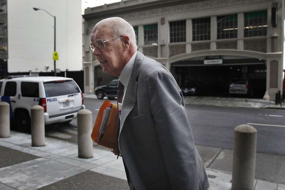 James Brosnahan, attorney for Keith Jackson, arrives at the Phillip Burton Federal Building and United States Courthouse on Monday, April 1, 2014, in San Francisco, Calif.