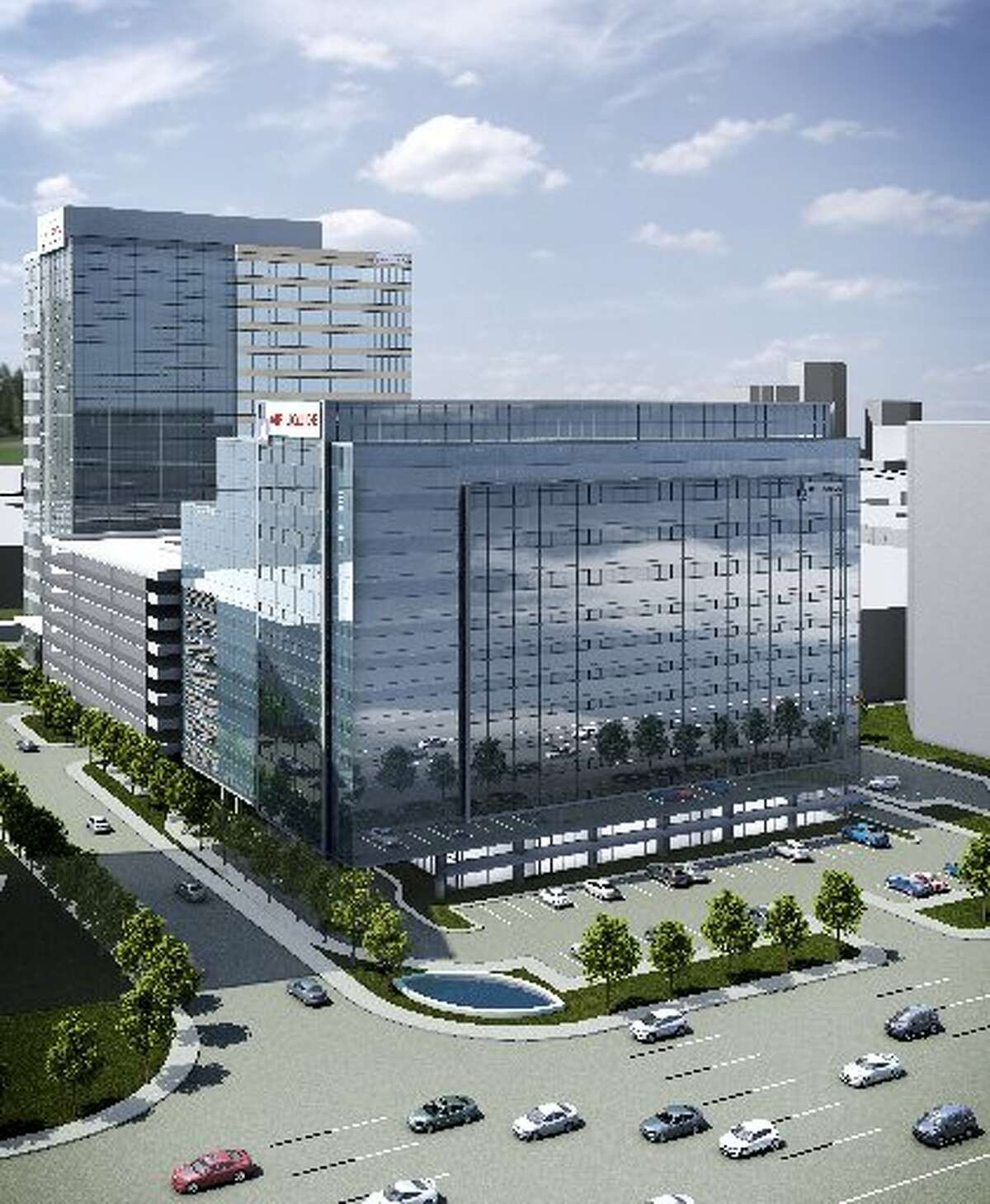 File renderings from MetroNational. Air Liquide pre-leased space in two buildings developed by MetroNational at Memorial City. Air Liquide Center has a 20-story tower with 452,000 square feet and an adjacent 12-story building with 145,000 square feet. The buildings are at 9811 and 9807 Katy Freeway.