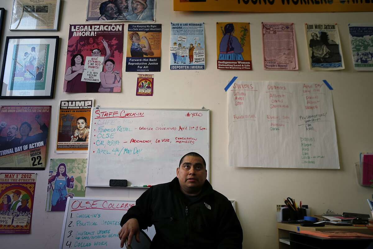 Raymundo Gutierrez at the Young Workers United office on Wednesday, April 2, 2014, in San Francisco, Calif., where he volunteers to help other workers seeking assistance. Gutierrez works two minimum wage jobs to make ends meet in San Francisco, Calif., having to share his apartment with several family members who also work minimum wage jobs.