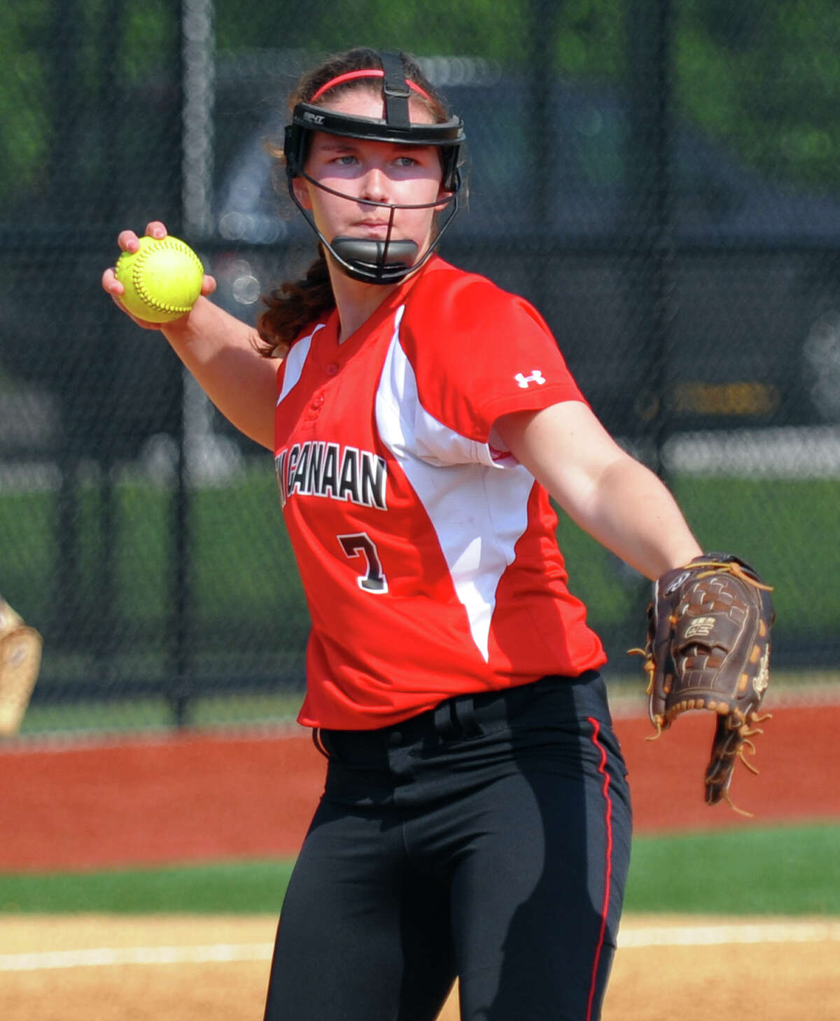 New Canaan's Ali Reilly, during FCIAC Softball Championship semi-final action against Fairfield Ludlowe at Sacred Heart University in Fairfield, Conn. on Tuesday May 21, 2013.