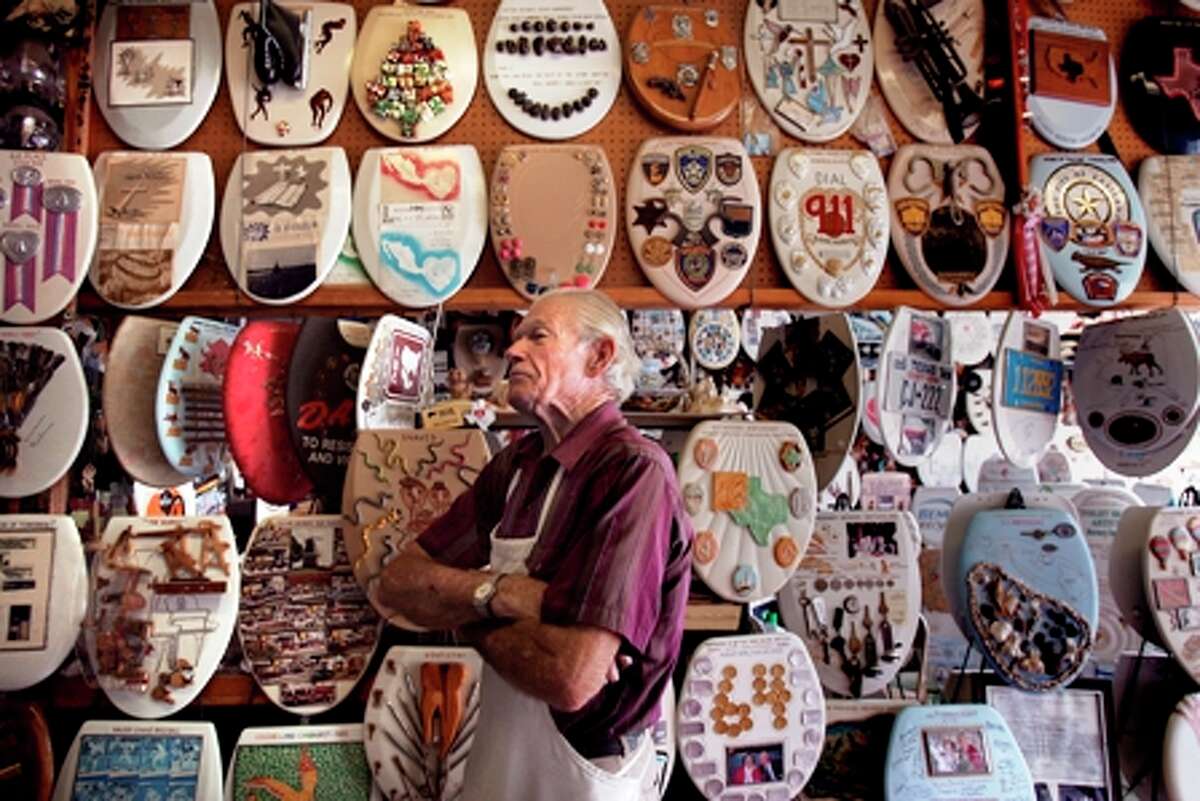 Barney Smith, 92, has made more than 1,000 custom toilet seats for his Alamo Heights garage museum.