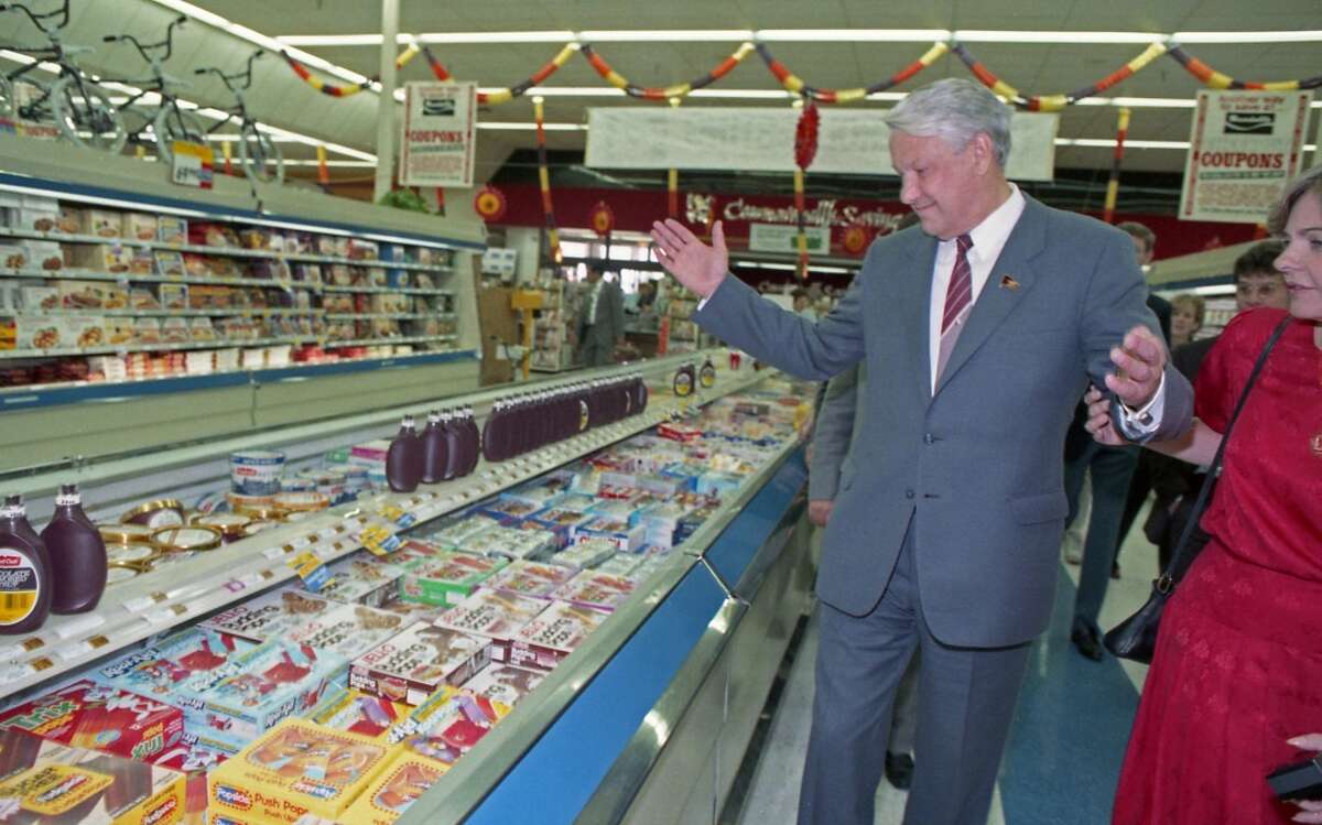 When Boris Yeltsin went grocery shopping in Clear Lake  Boris Yeltsin and a handful of Soviet companions made an unscheduled 20-minute visit to a Randall's Supermarket after touring the Johnson Space Center in 1989. He nodded his head in amazement as he roamed the aisles. At one point, he said the conditions of U.S. supermarkets would spur a "revolution" in Russia, where people often have to wait in line for goods, according to earlier reports. 