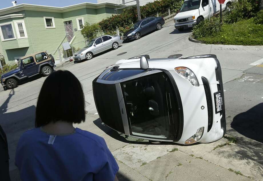 Tipped over smart car Tipped over smart car