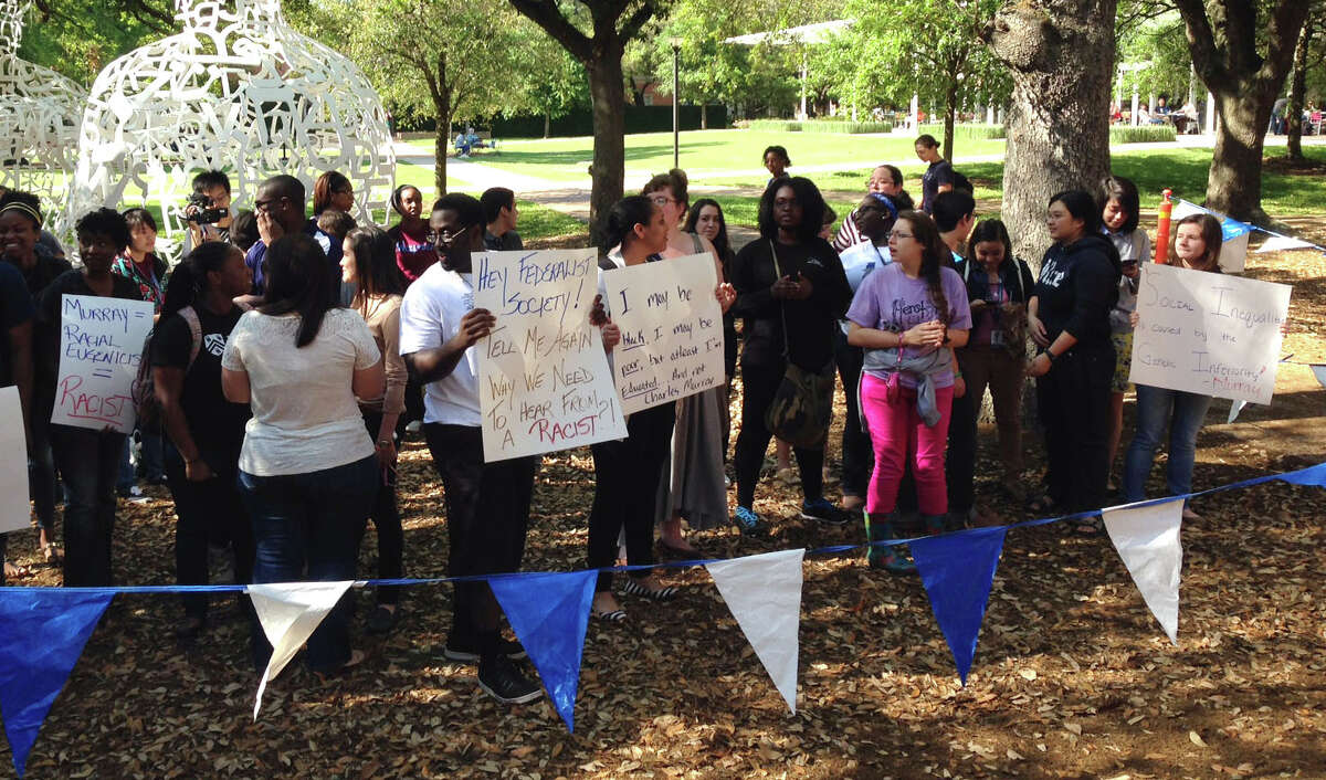 Rice students, faculty and administrators peacefully protested social scientist Charles Murray's speech Monday.