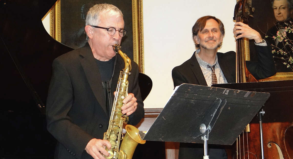 Tim Moran and Brian Torff performing in a tribute concert to jazz legend Dave Brubeck, hosted by the Westport Arts Center at the Pequot Library on Sunday afternoon.