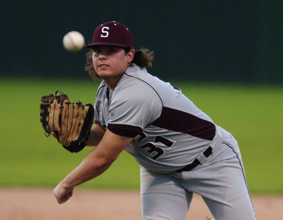 Silsbee's Brayden Griffin, No. 31, throws against a Buna hitter during Tuesday's game. Silsbee played against Buna at Silsbee High School on Tuesday evening. Photo taken Tuesday, 4/8/14 Jake Daniels/@JakeD_in_SETX