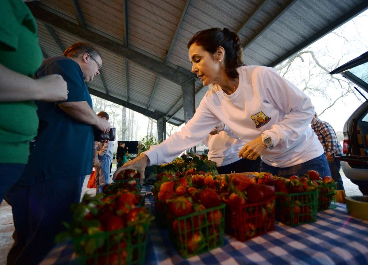 Sarah Parmer tends to a booth at the Beaumont Farmer's Market on Saturday morning. The Beaumont Farmer's Market opened for business at the Beaumont Athletic Complex on Saturday morning. Photo taken Saturday, 3/15/14 Jake Daniels/@JakeD_in_SETX