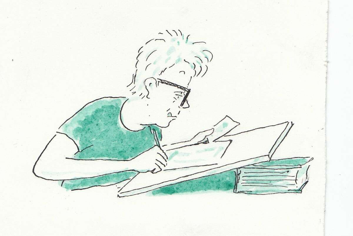 Self-portrait by cartoonist Mimi Pond
