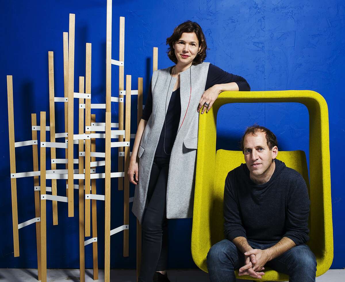 Industrial designer couple Maaike Eversor, left, and Mike Simonian pose for a portrait at Council in Oakland, Calif. on Thursday, March 6, 2014.