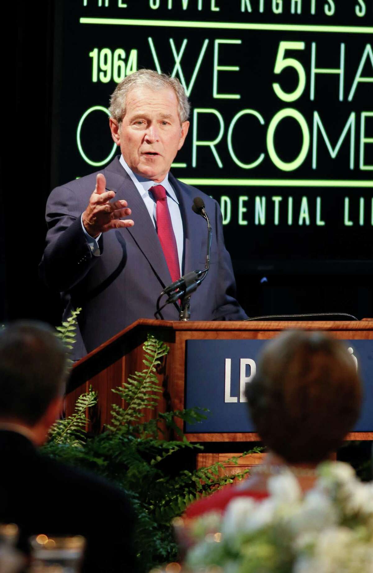 Former President George W. Bush addresses the civil rights summit in Austin on Thursday.