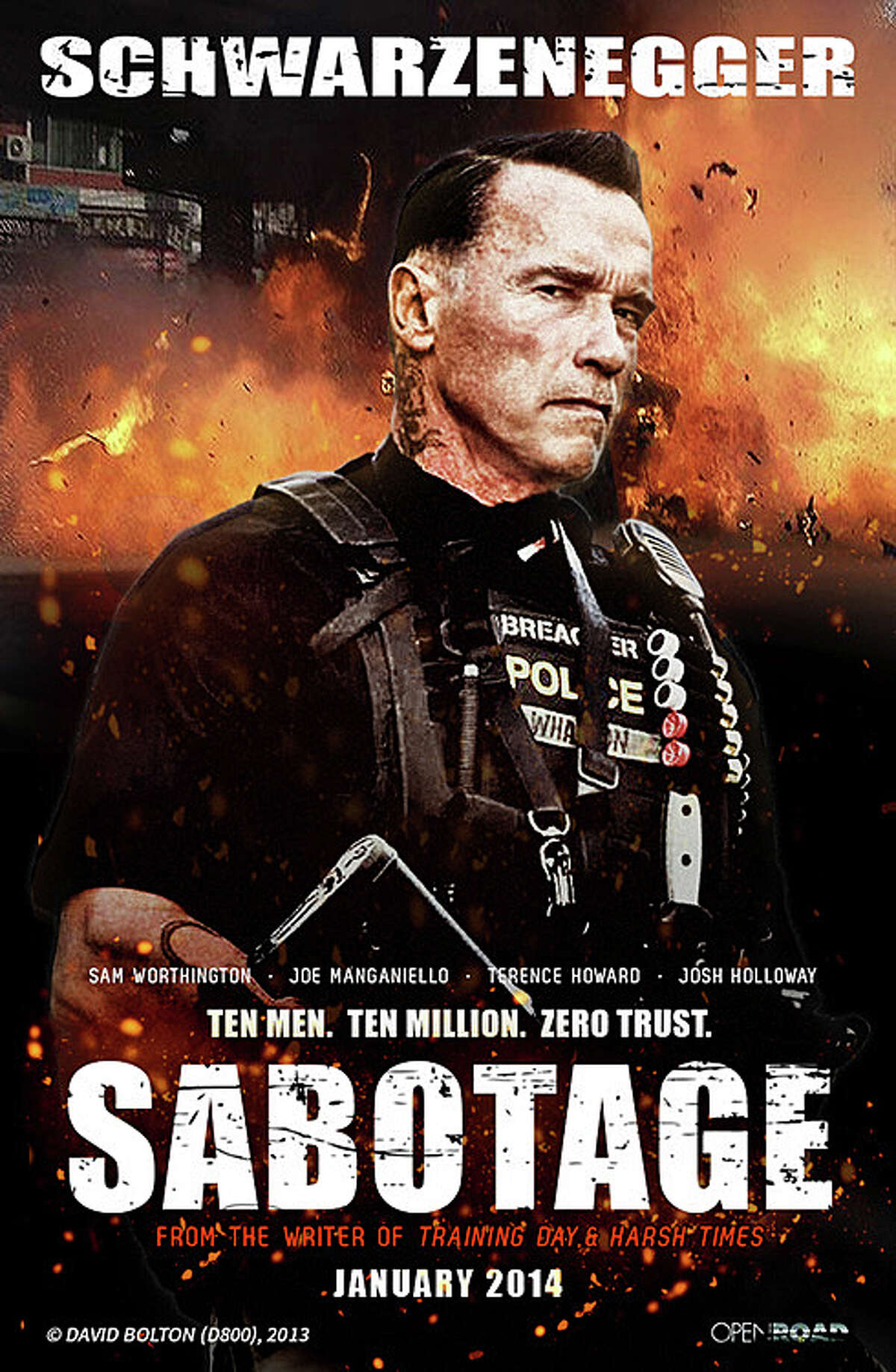 Arnold Schwarzenegger, in another post-gubernatorial film outing, is a DEA agent in "Sabotage" who is caught up in a brutal re-interpretation of an Agatha Christie mystery.