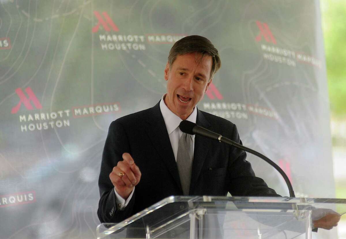 Arne Sorenson, President & CEO of Marriott International, speaks during the ground-breaking ceremony for the Marriott Marquis Hotel across from the George R. Brown Convention Center Friday April 11, 2014.(Dave Rossman photo)