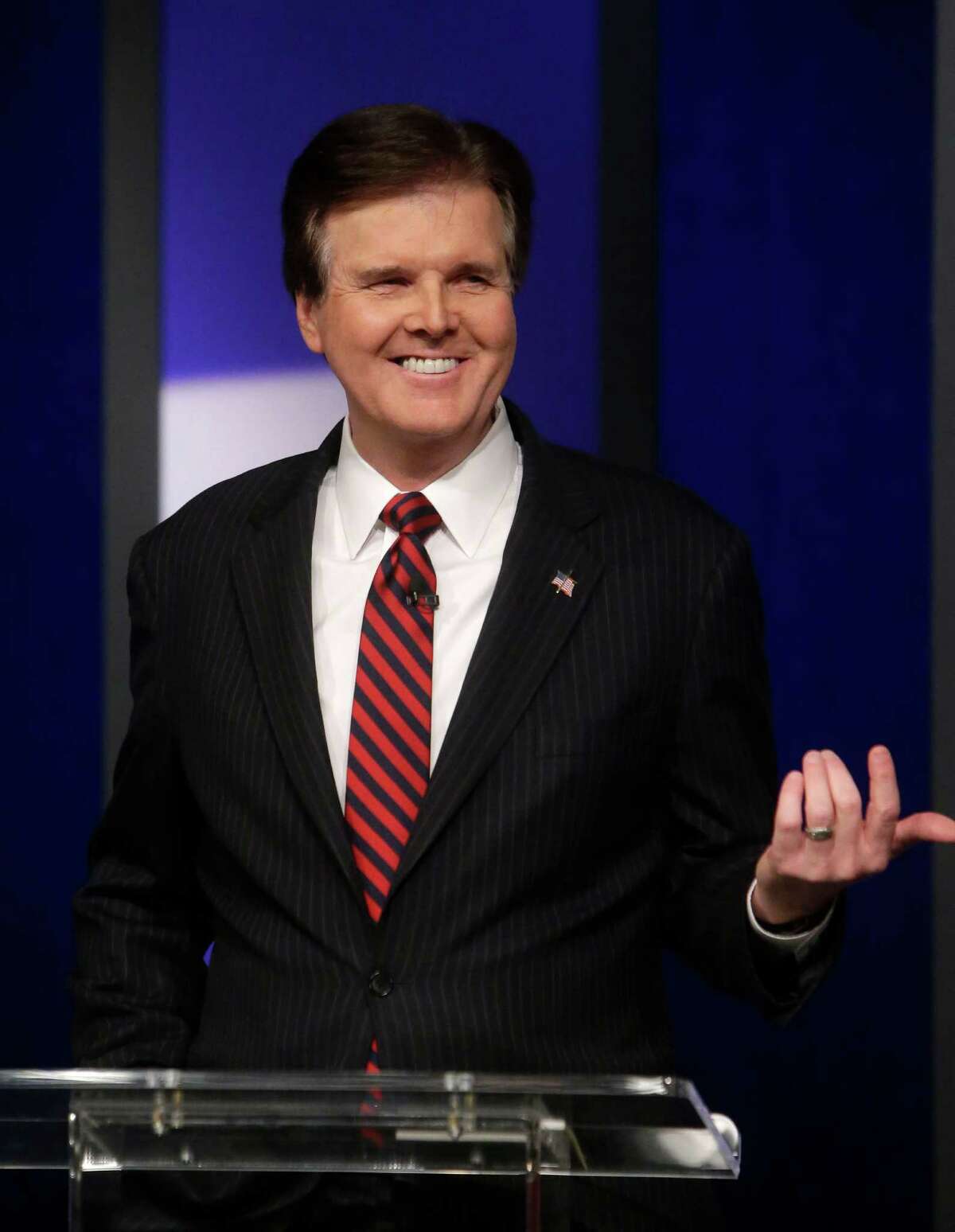 Republican Texas lieutenant governor candidate Sen. Dan Patrick speaks during a debate at KERA studios in Dallas, Monday, Jan. 27, 2014. The four Republican candidates are vying to be Texas lieutenant governor, a post considered to be the most powerful in the state. (AP Photo/LM Otero,Pool)