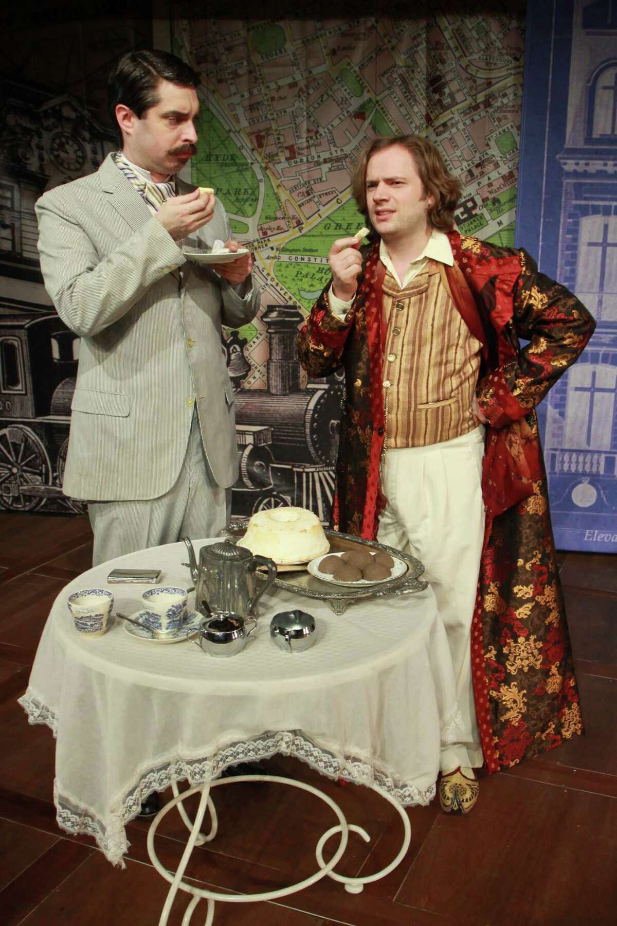 John Johnston, left, as Jack, and Matthew Keenan as Algernon, star in Classical Theatre Company's production of Oscar Wilde's classic comedy of manners, "The Importance of Being Earnest."