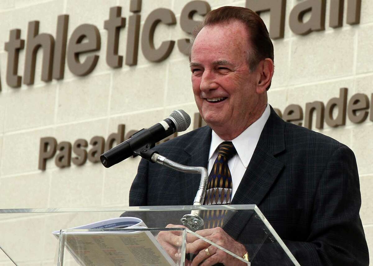 Pasadena Mayor Johnny Isbell speaks at the Pasadena ISD's Athletics Hall of Fame Museum ribbon-cutting.