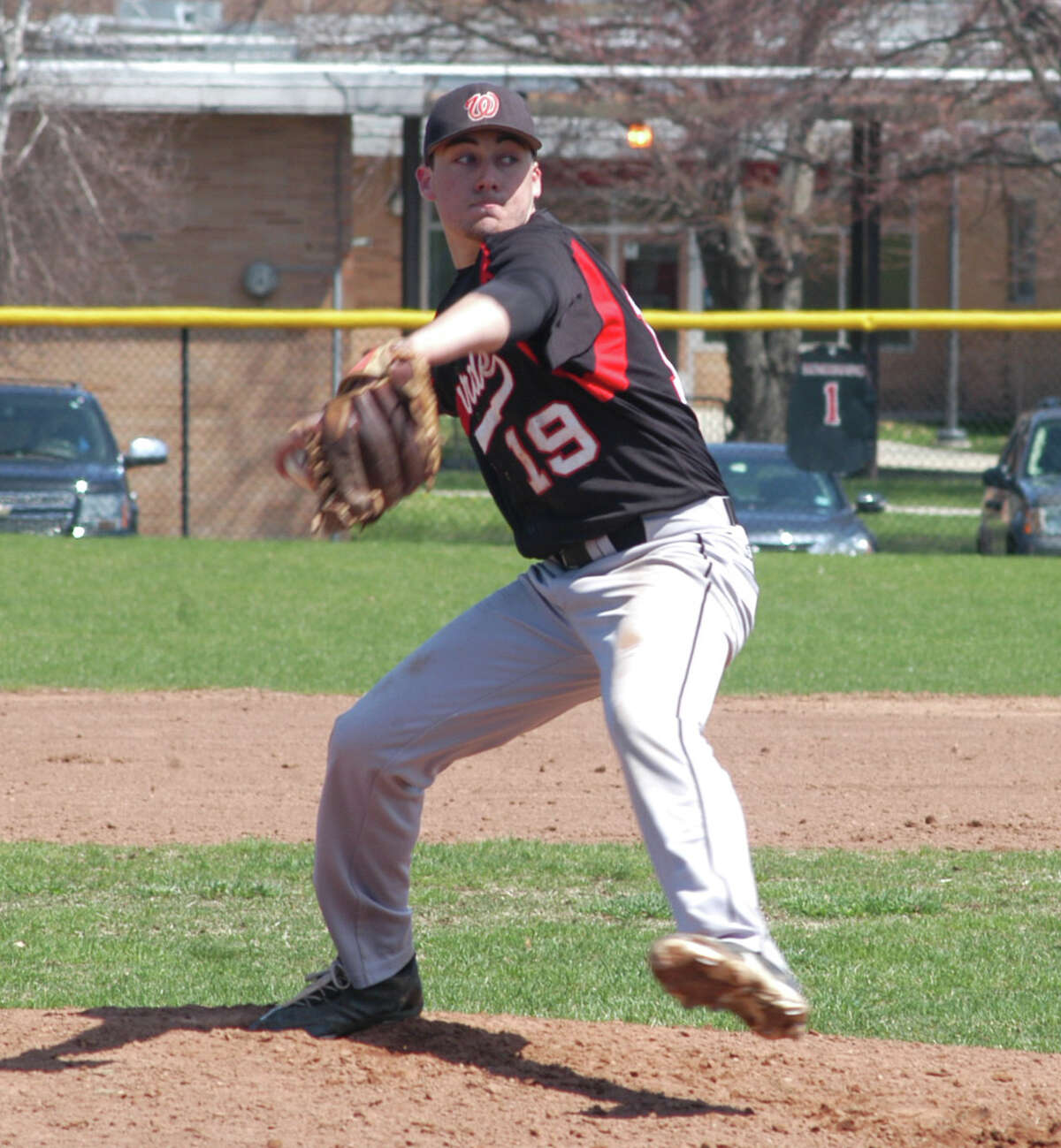 Fairfield Warde pitcher Nick Nardone threw two innings of relief, allowing one run, to help the Mustangs preserve a 7-5 win over Darien on Thursday, April 17 in an FCIAC baseball game in Fairfield.