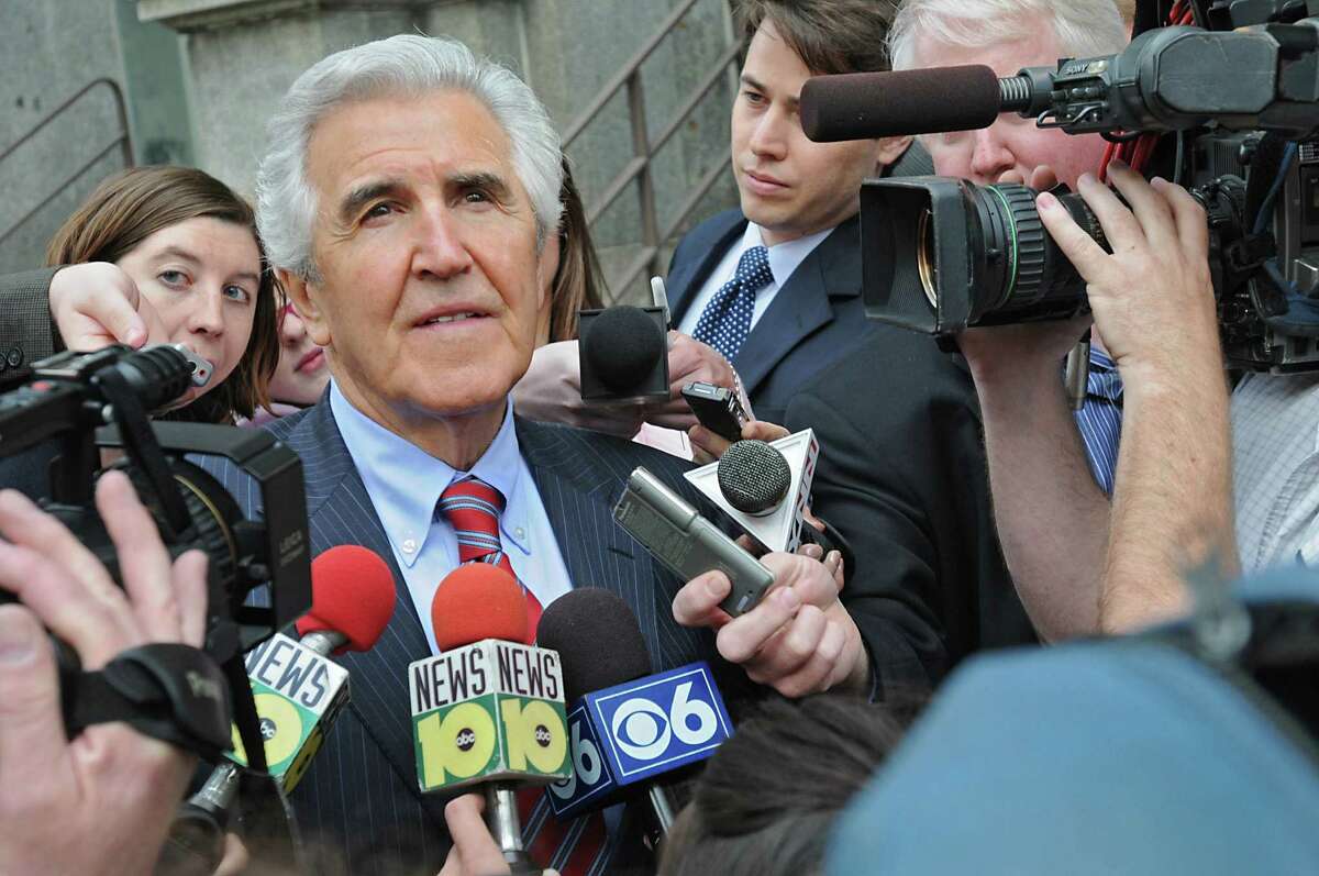 Former state Senate Majority Leader Joseph L. Bruno is surrounded by press as he walks to Jack's Oyster House following his sentencing at the Federal Court House May 6, 2010, in Albany, N.Y. (Lori Van Buren / Times Union)