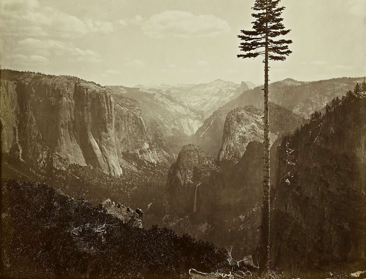 "The Yosemite Valley from the Best General View" (1866) is one of many pioneering works of American landscape photography on view at Stanford's Cantor Arts Center in the exhibition "Carleton Watkins: The Stanford Albums." Courtesy Stanford University Libraries. Carleton E. Watkins (1829 - 1916), The Yosemite Valley from the "Best General View" 1866, from Photographs of the Yosemite Valley. Albumen print. Cantor Arts Center at Stanford University, Lent by Department of Special Collections, Stanford University Libraries.