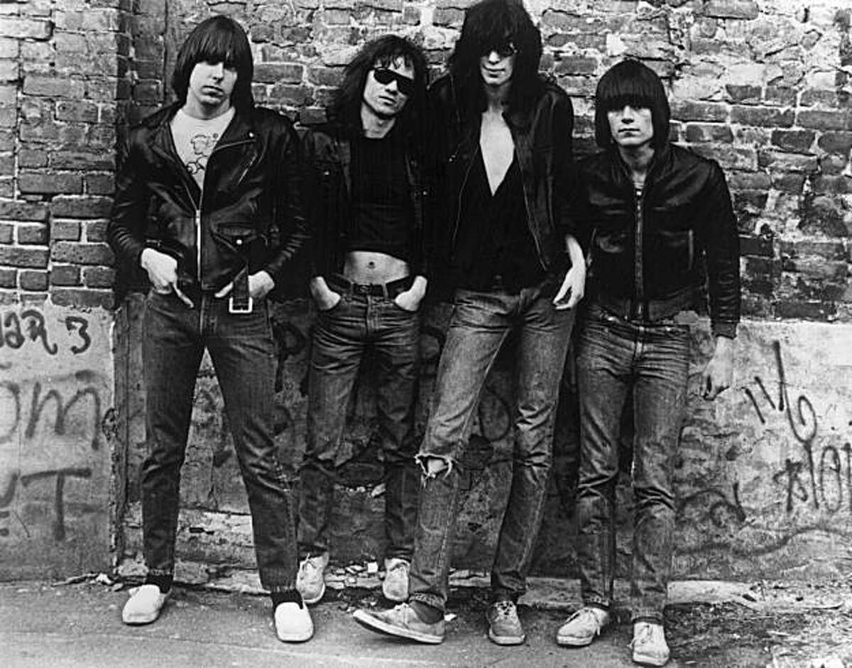 American punk rock group The Ramones. Left to right: Johnny Ramone (1948 - 2004) Tommy Ramone, Joey Ramone (1951 - 2001) and Dee Dee Ramone (1952 - 2002)..